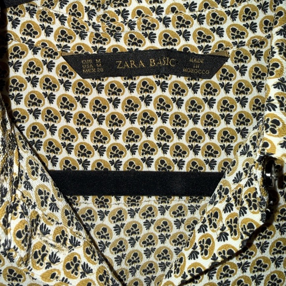 Zara Patterned Button Up Shirt Black Gold Tan White - Picture 4 of 6